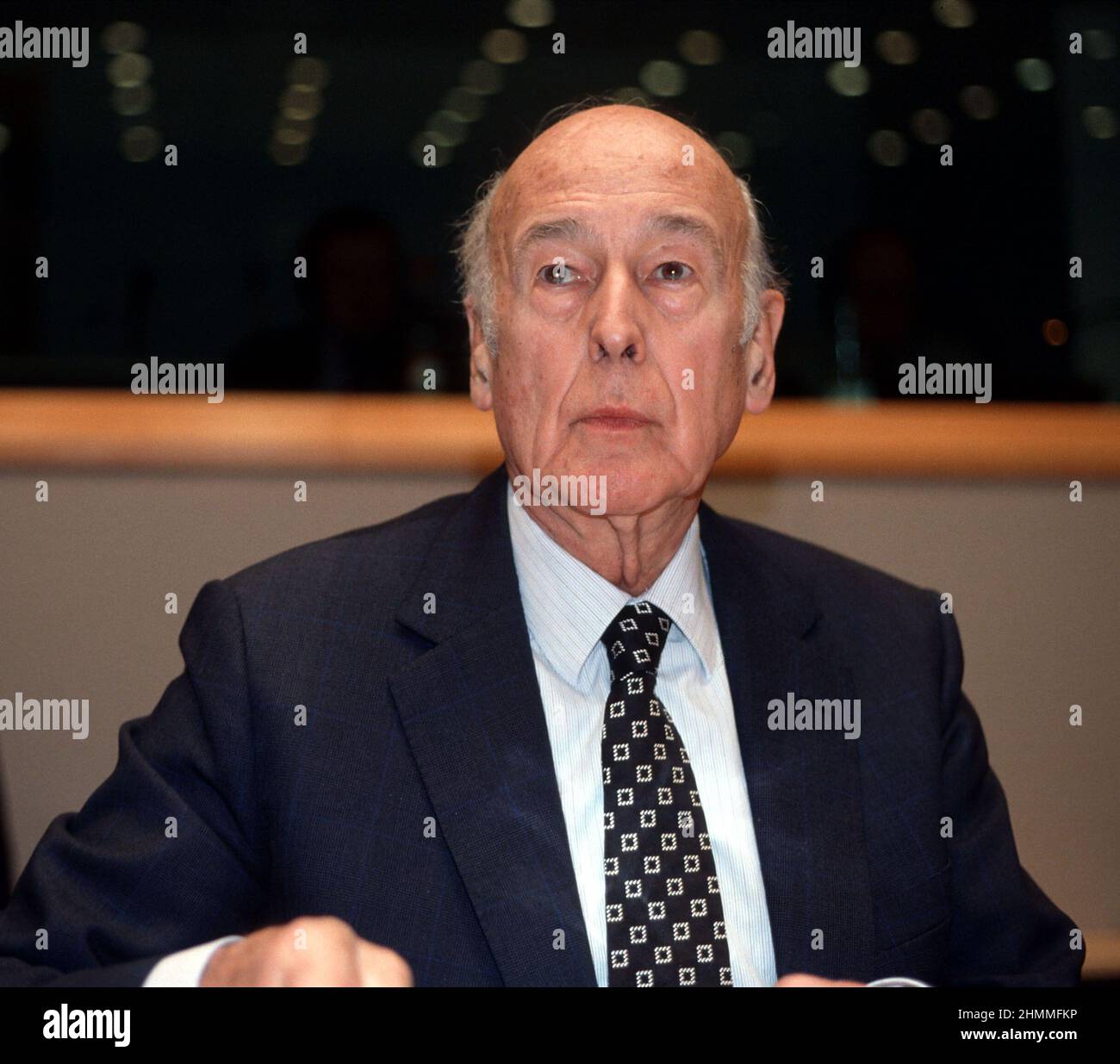 Belgium, Brussels, on March 23, 2002: Valry Giscard d'Estaing, President of the European Convention, attending a Conference on the Future of Europe where a Treaty Establishing a Constitution for Europe was to be agreed. Stock Photo