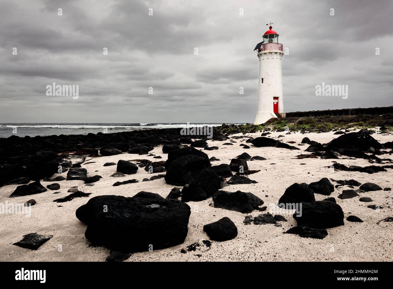Iconic Port Fairy Lighthouse on Griffiths Island. Stock Photo