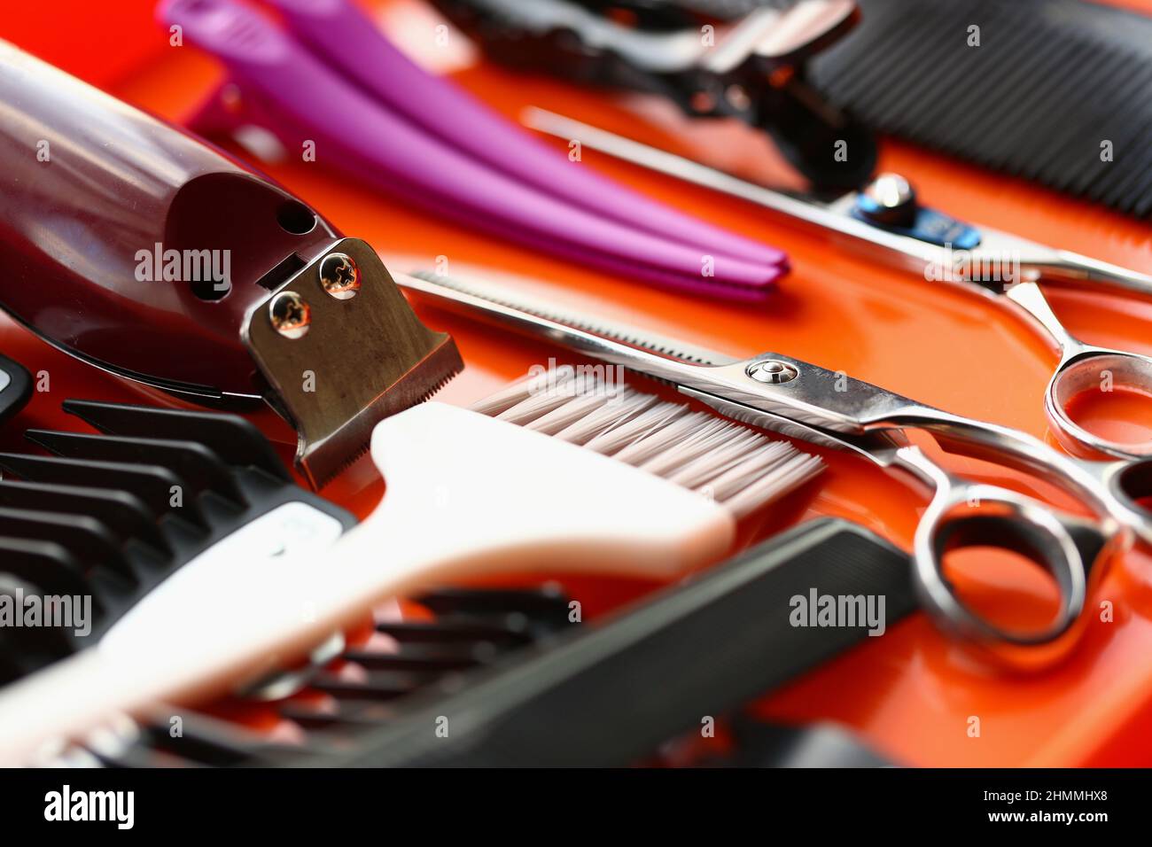 Set of accessories for work of hairdressers Stock Photo Alamy