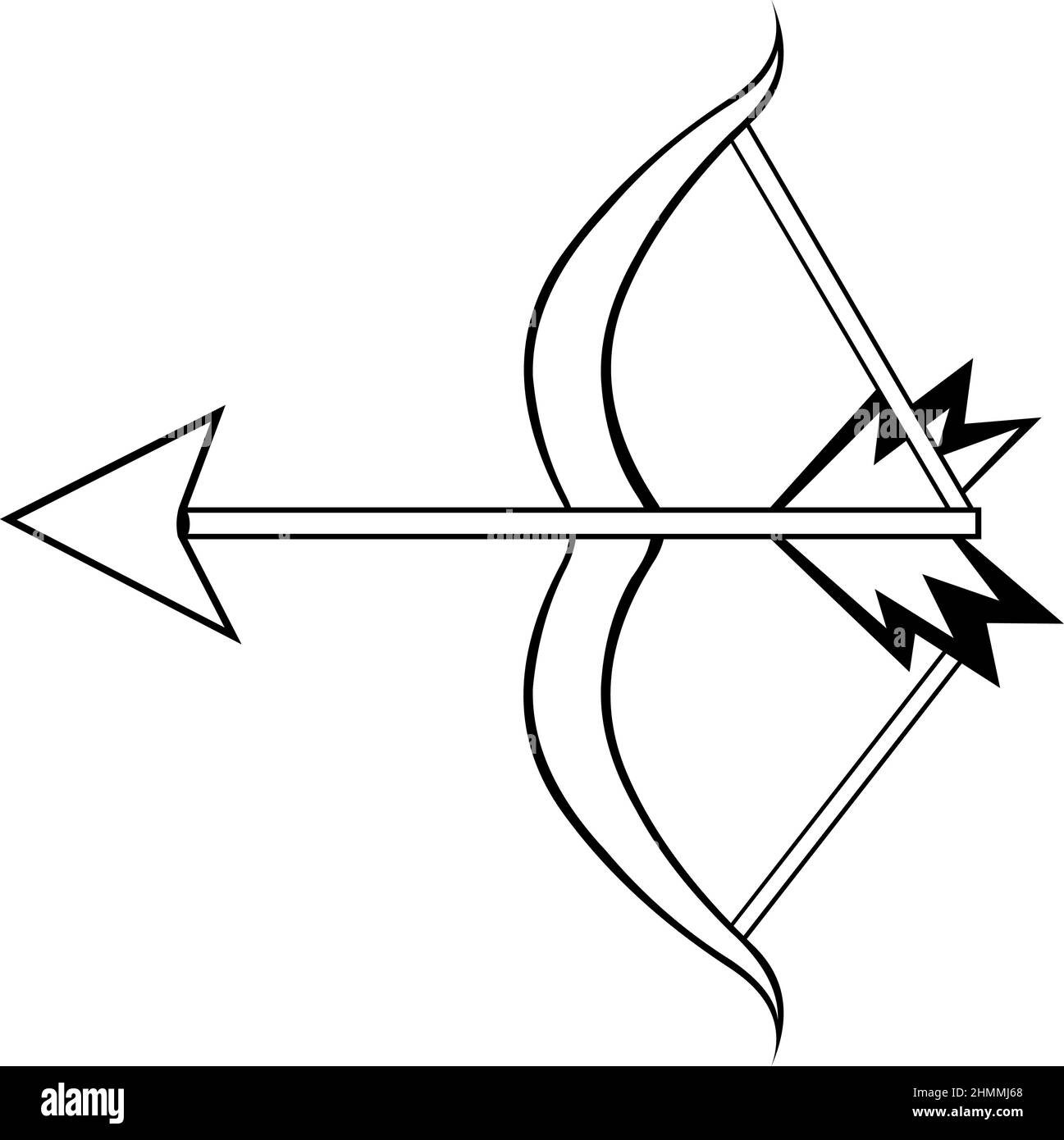 Vector illustration of a bow and arrow drawn in black and white Stock Vector