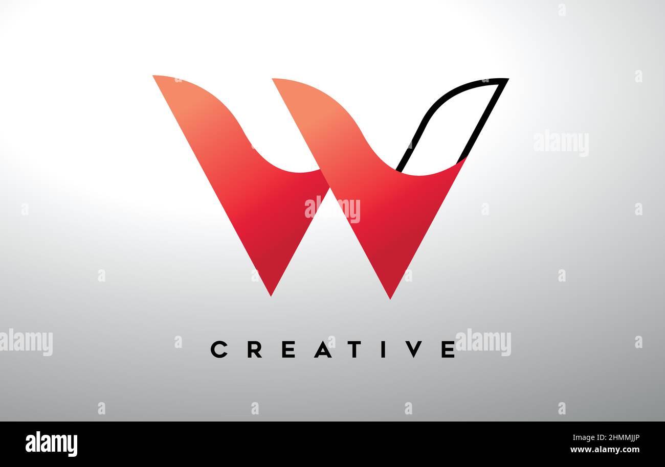 Letter W with black outline and red gradient colors. Creative Modern ...