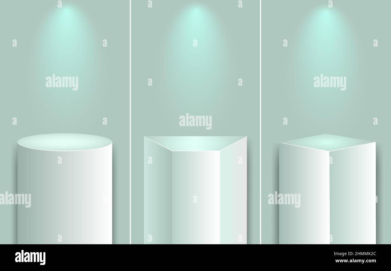 Realistic cubes podium, 3d exhibit displays. Gallery geometric blank