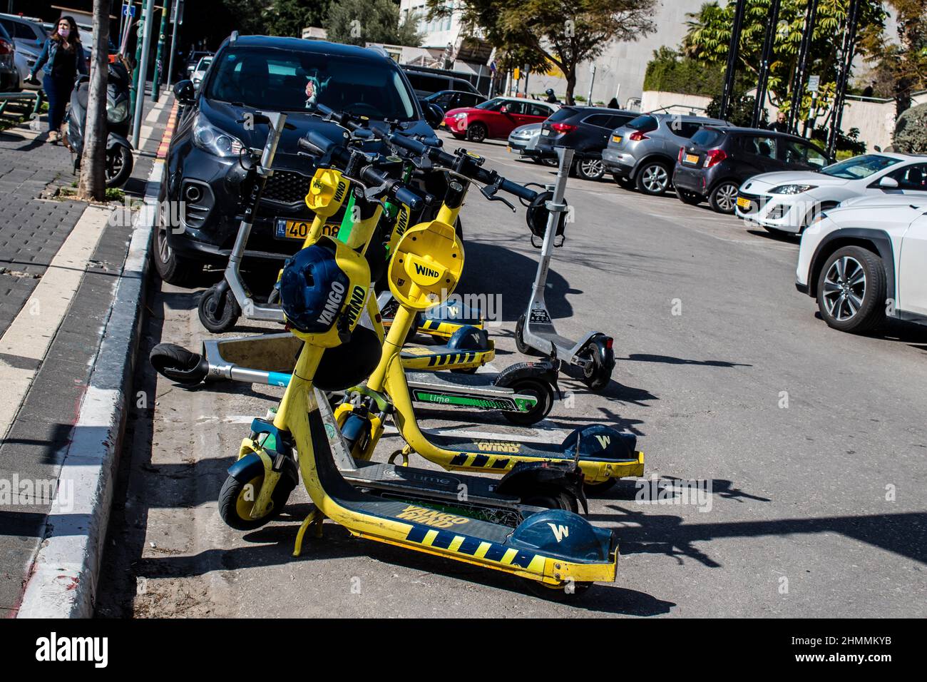 Tel Aviv, Israel - February 09, 2022 Electric scooter to hire, operating  with utility internal combustion engine and a large deck in the center  parked Stock Photo - Alamy