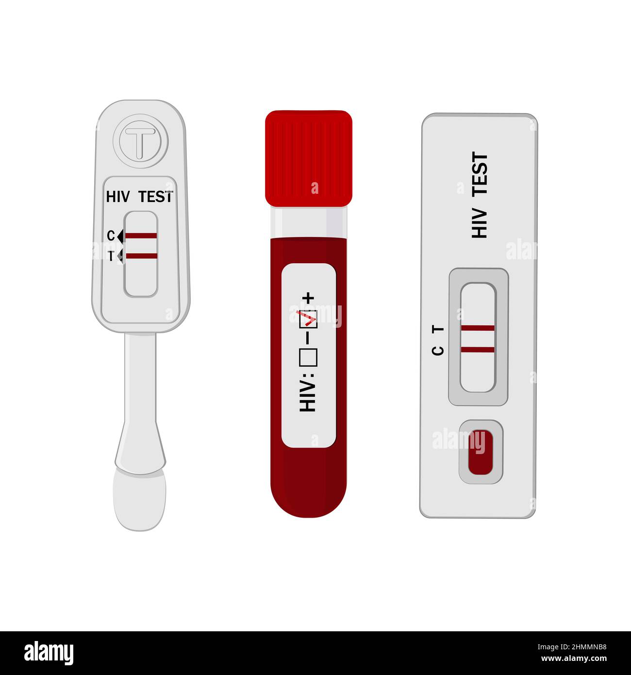 An HIV testing kit with a laboratory test tube for blood analysis. Vector illustration Stock Vector