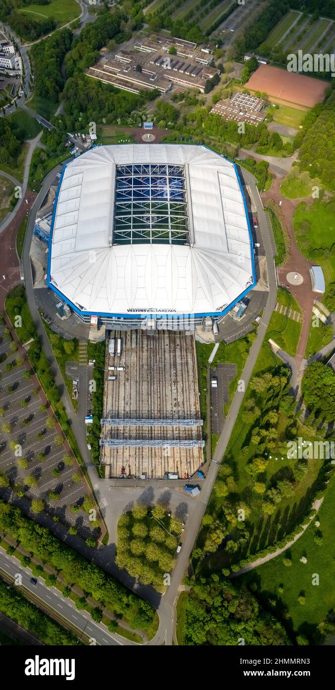Aerial photo, Schalke Veltins-Arena, Rudi-Assauer-Platz, turf pull-out area, Erle, Gelsenkirchen, Ruhr area, North Rhine-Westphalia, Germany, Arena, B Stock Photo