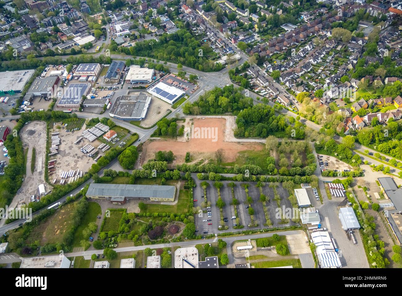 Aerial photograph, brownfield Emscherstrasse, demolition GAFÖG building, Erle, Gelsenkirchen, Ruhr area, North Rhine-Westphalia, Germany, demolition, Stock Photo