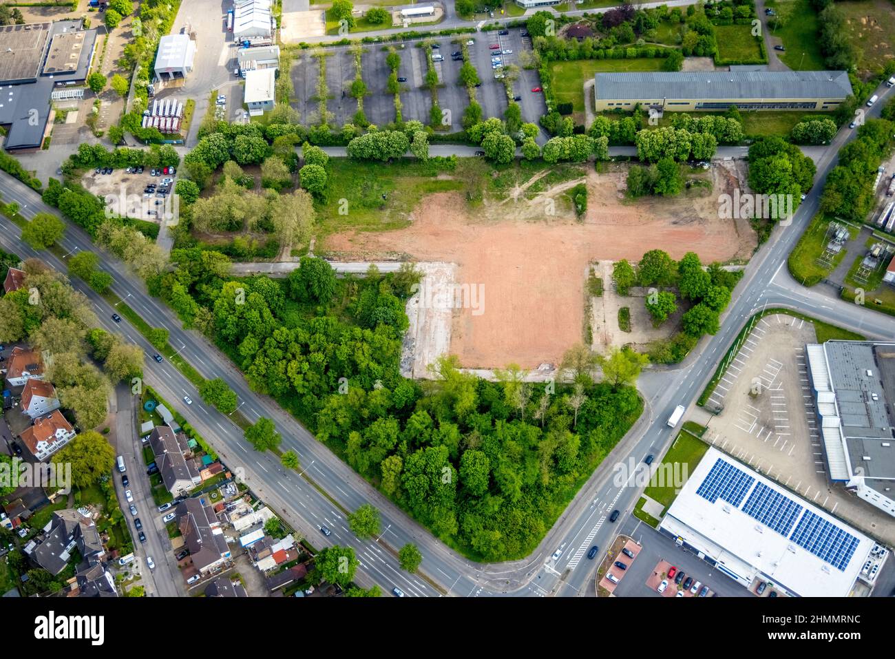 Aerial photograph, brownfield Emscherstrasse, demolition GAFÖG building, Erle, Gelsenkirchen, Ruhr area, North Rhine-Westphalia, Germany, demolition, Stock Photo