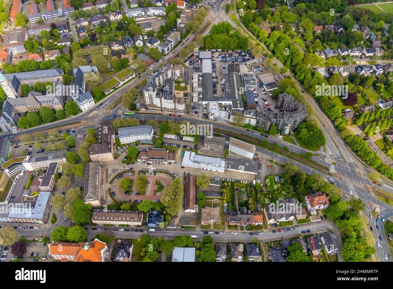 Aerial view, City Kurt-Schumacher-Straße corner Cranger Straße, Buer, Gelsenkirchen, Ruhr area, North Rhine-Westphalia, Germany, employment agency, au Stock Photo
