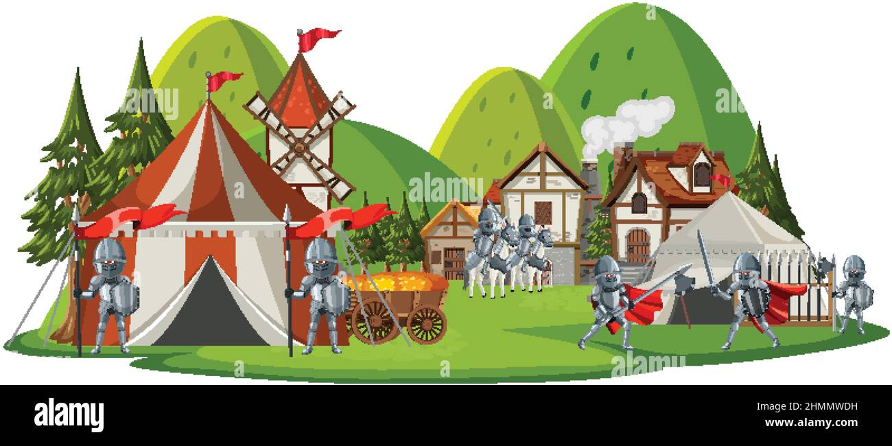 Isolated Medieval army camp landscape illustration Stock Vector Image ...