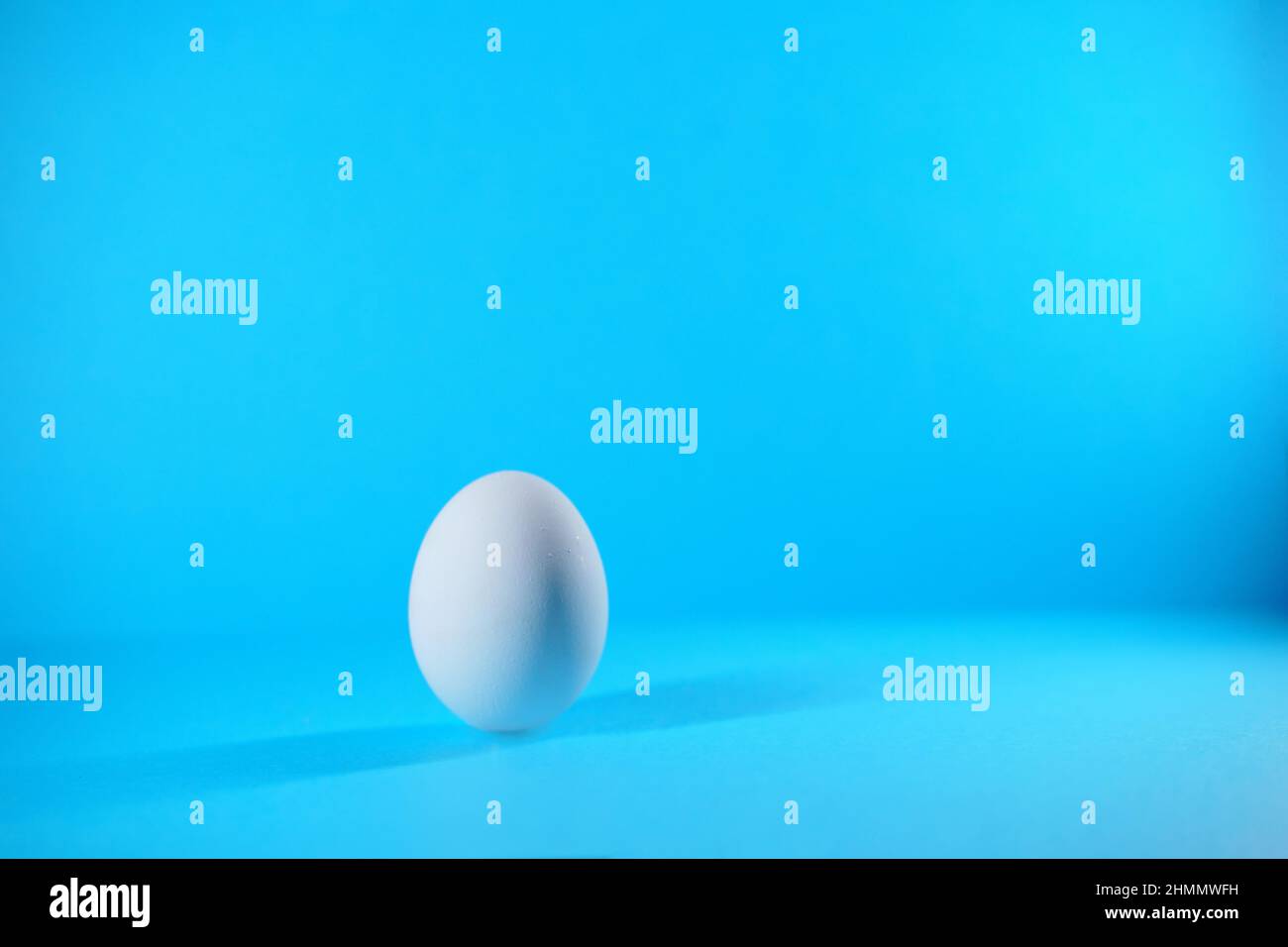 white egg on a blue background Stock Photo