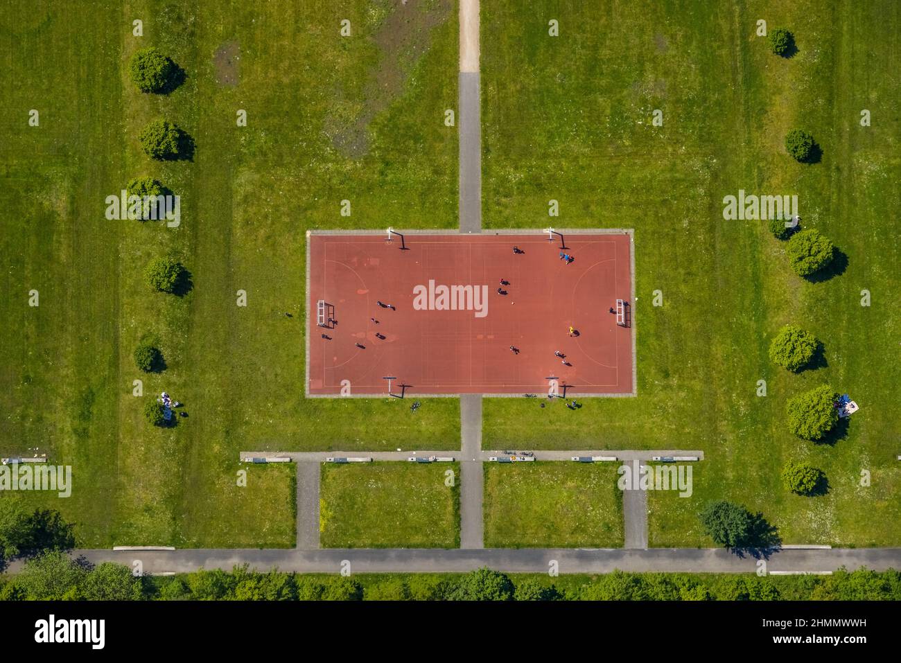 Aerial view, Consol-Park football field, football field, recreational area, Bismarck, Gelsenkirchen, Ruhr area, North Rhine-Westphalia, Germany, DE, E Stock Photo
