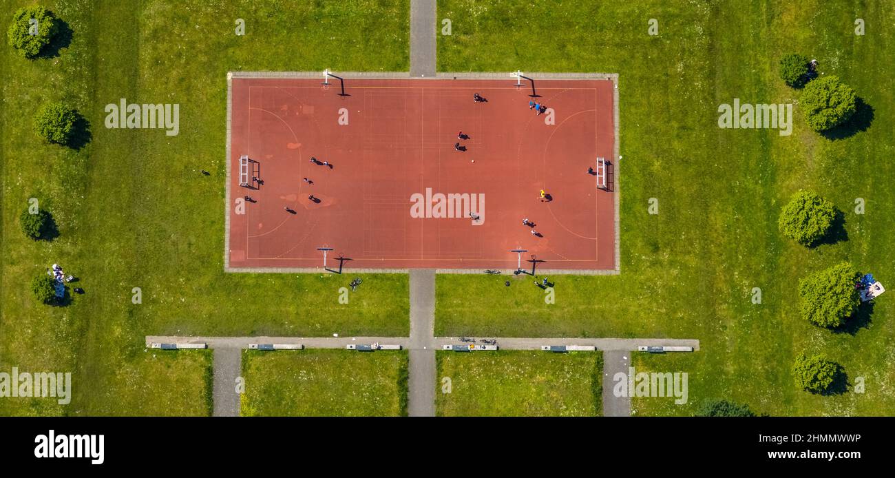 Aerial view, Consol-Park football field, football field, recreational area, Bismarck, Gelsenkirchen, Ruhr area, North Rhine-Westphalia, Germany, DE, E Stock Photo