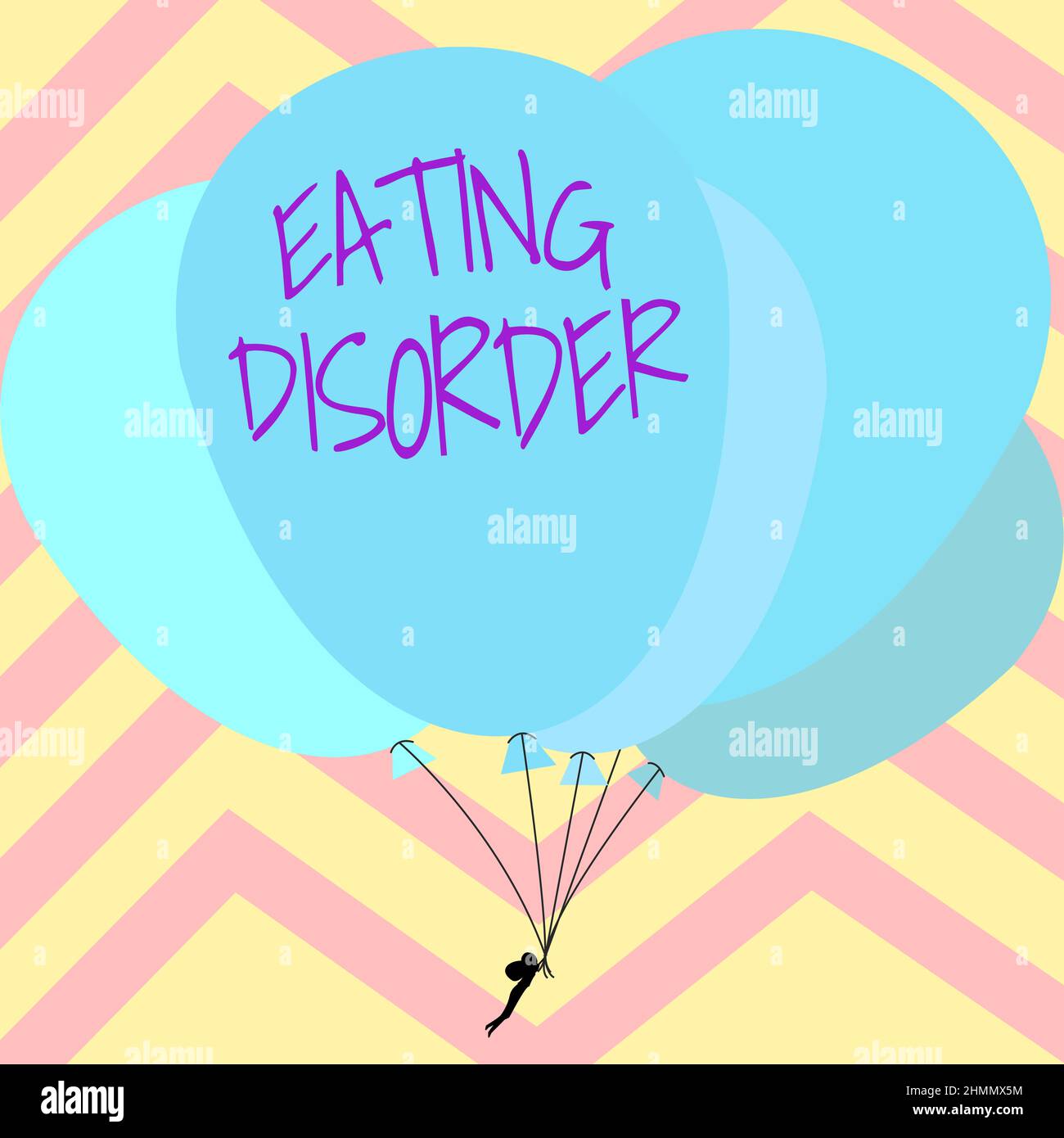 Hand writing sign Eating Disorder. Business overview characterized by abnormal or disturbed eating habits Man Holding Colorful Balloons Drawing Flying Stock Photo