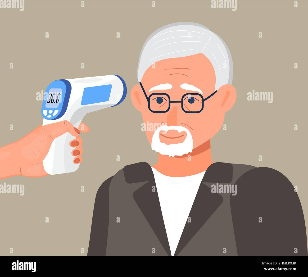 Body temperature check is required. Noncontact thermometer in hand