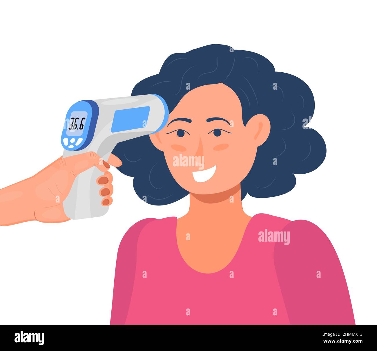 Body temperature check is required. Noncontact thermometer in hand