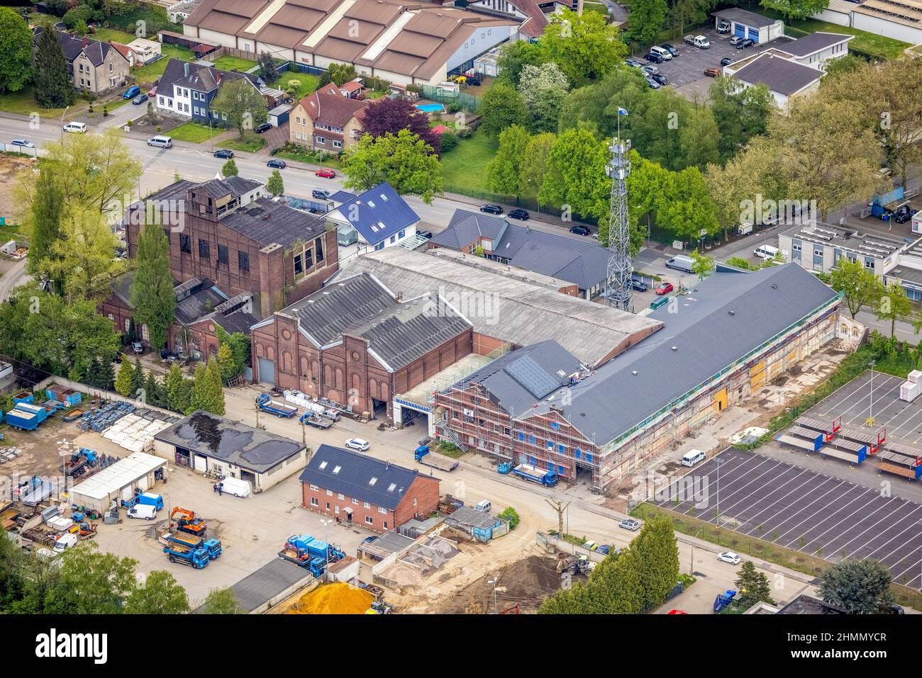 Aerial photograph, construction site Hesseler Strassen- und Tiefbau, Karl-Schneider-Straße 4-6, Gladbeck, Ruhr area, North Rhine-Westphalia, Germany, Stock Photo