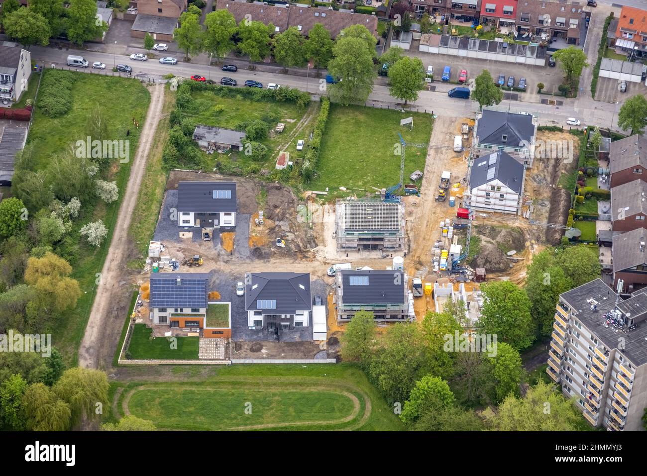 Aerial view, construction site and new building area Winkelstraße, Zweckel, Gladbeck, Ruhr area, North Rhine-Westphalia, Germany, construction work, c Stock Photo