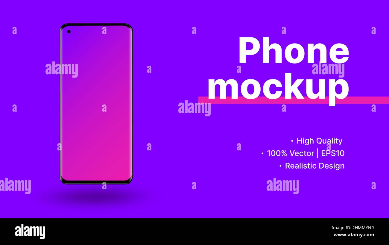 Violet Gradient Phone Mockup. Realistic Smartphone Design for Presentation. High Quality Banner Template. Vector illustration Stock Vector