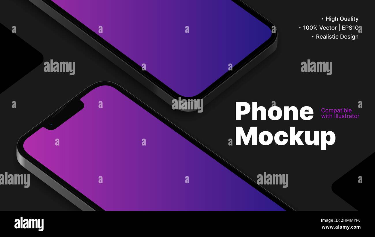 Smartphone Mockup on Flat Surface. Device with Blank Screen. Editable Design for Presentation. Vector illustration Stock Vector