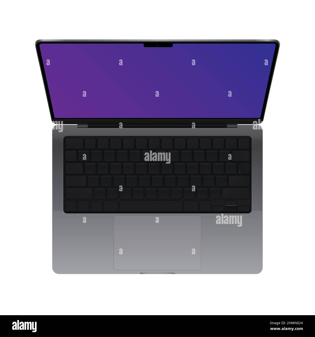 Open Laptop with Black Keyboard Top View. Cutout Model 2020 on White Background. Vector illustration Stock Vector