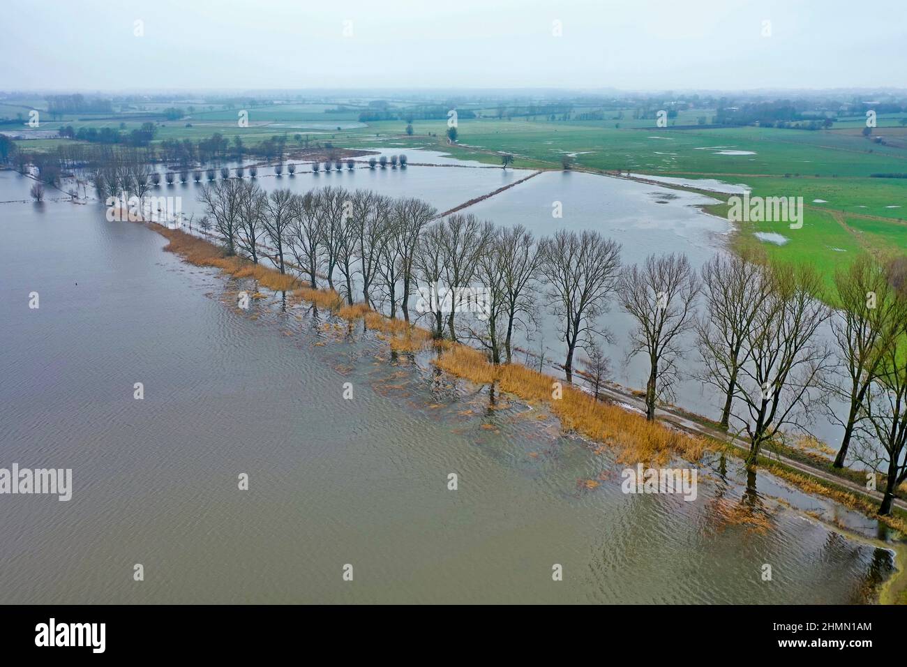 Duvensee bog at high water in January 2022, drone image, Germany, Schleswig-Holstein Stock Photo