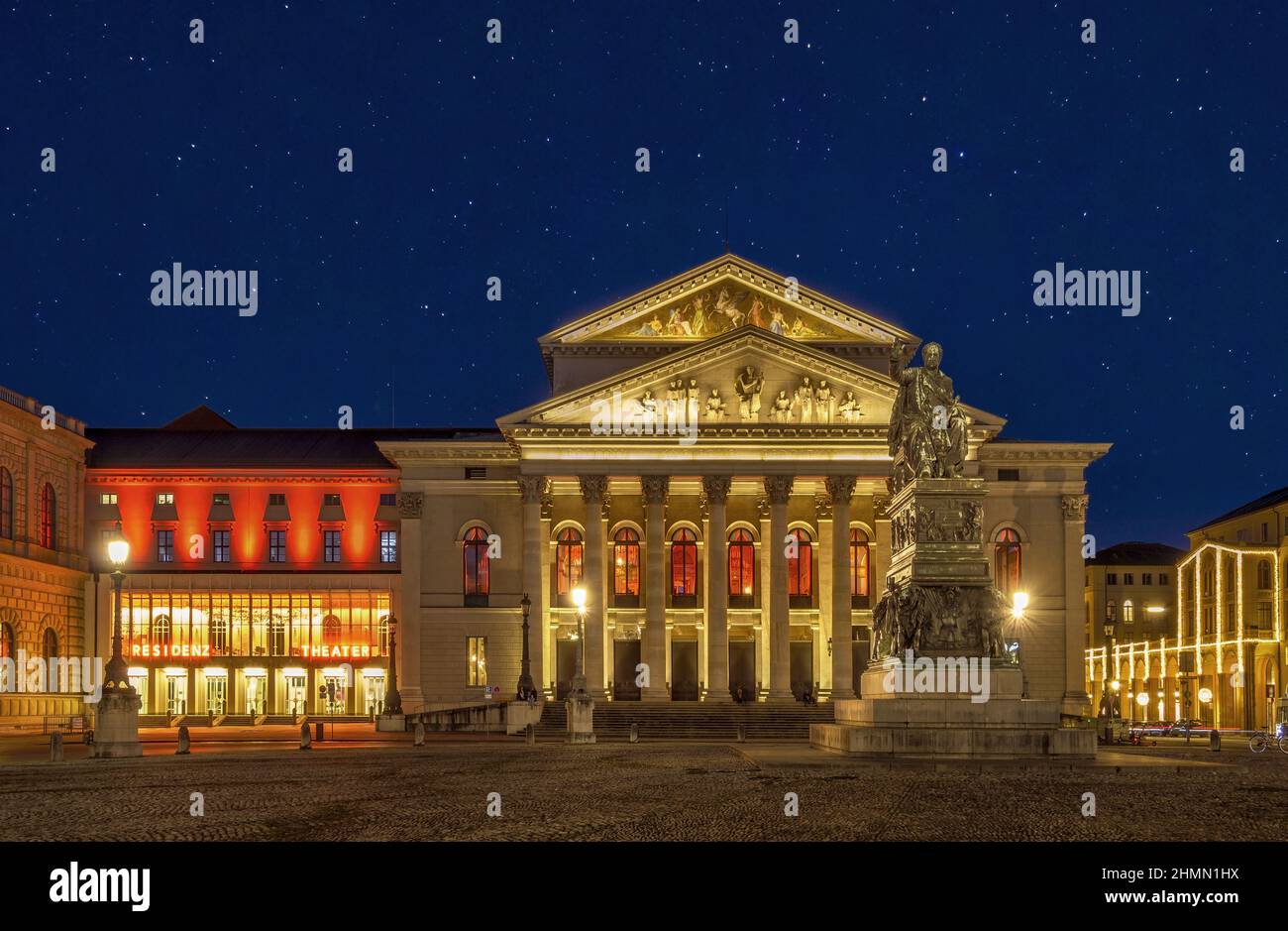 Bavarian state opera at the Max-Joseph Square at night, Germany, Bavaria, Muenchen Stock Photo