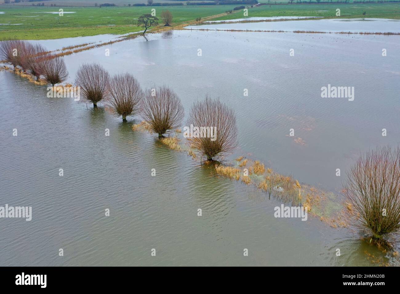 Duvensee bog at high water in January 2022, drone image, Germany, Schleswig-Holstein Stock Photo