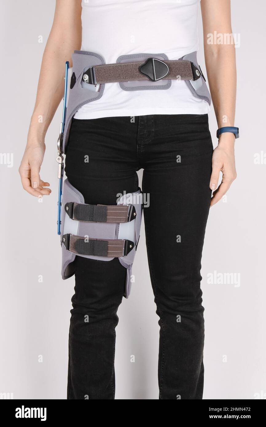 Orthopedic adjustable support brace for knee and hip fixation. Hip