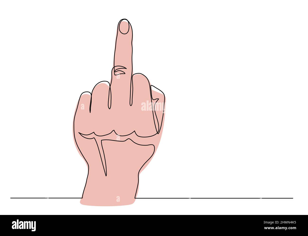 Middle finger flip, fuck you gesture. One continuous line art drawing vector illustration of arm fuck you, fuck off gesture Stock Vector
