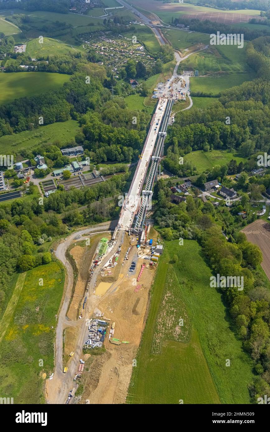 Aerial view, bridge, Angerbachtalbrücke, new motorway section of the A44,  gap closure between Ratingen-Ost and Velbert, Heiligenhaus, Ruhrgebiet,  Nort Stock Photo - Alamy