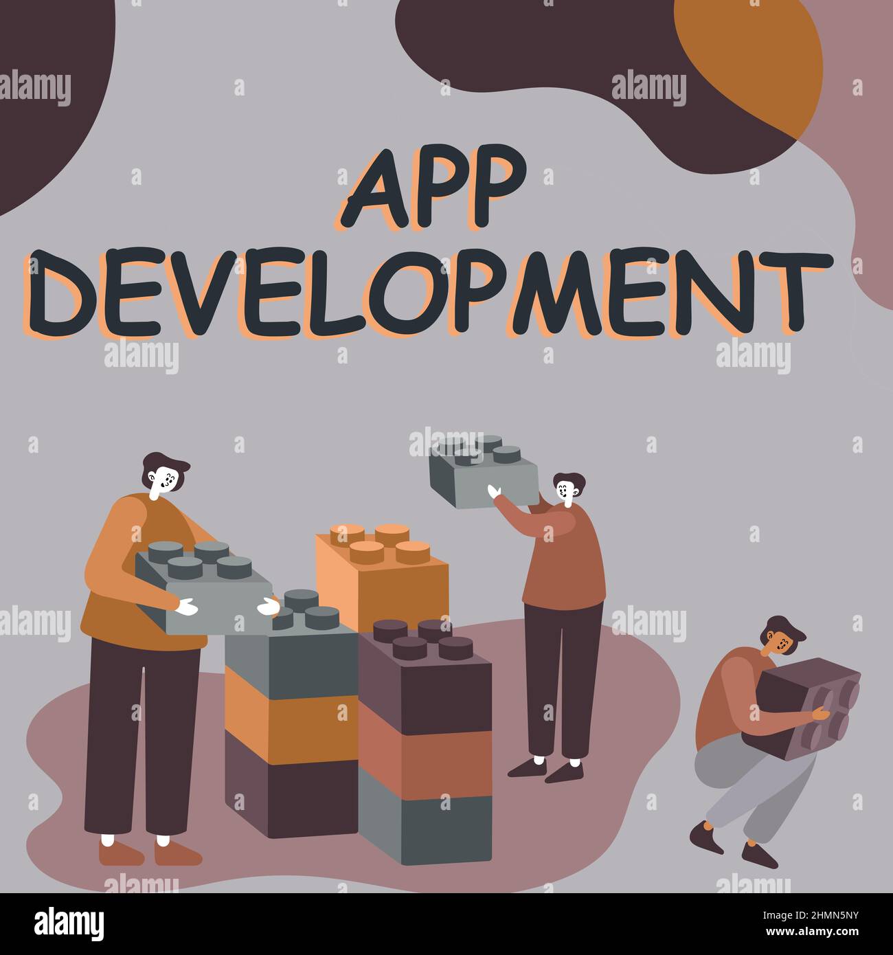Writing displaying text App Development. Business overview Development services for awesome mobile and web experiences Colleagues Displaying Cube Stock Photo
