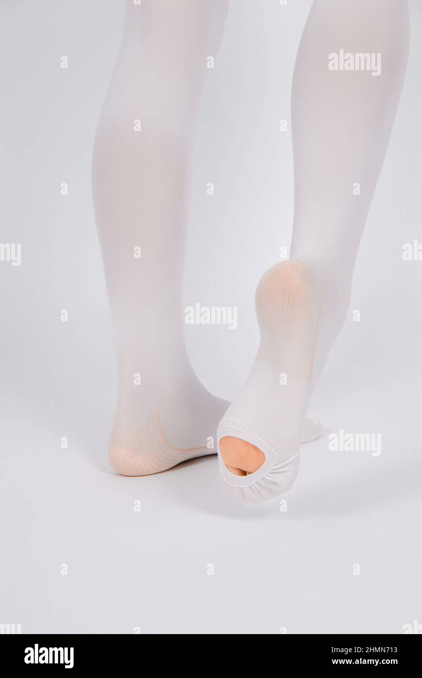 Anti-embolic Compression Hosiery for surgery isolated on white. Medical white stockings, tights for varicose veins and venouse therapy. Thrombo Stock Photo