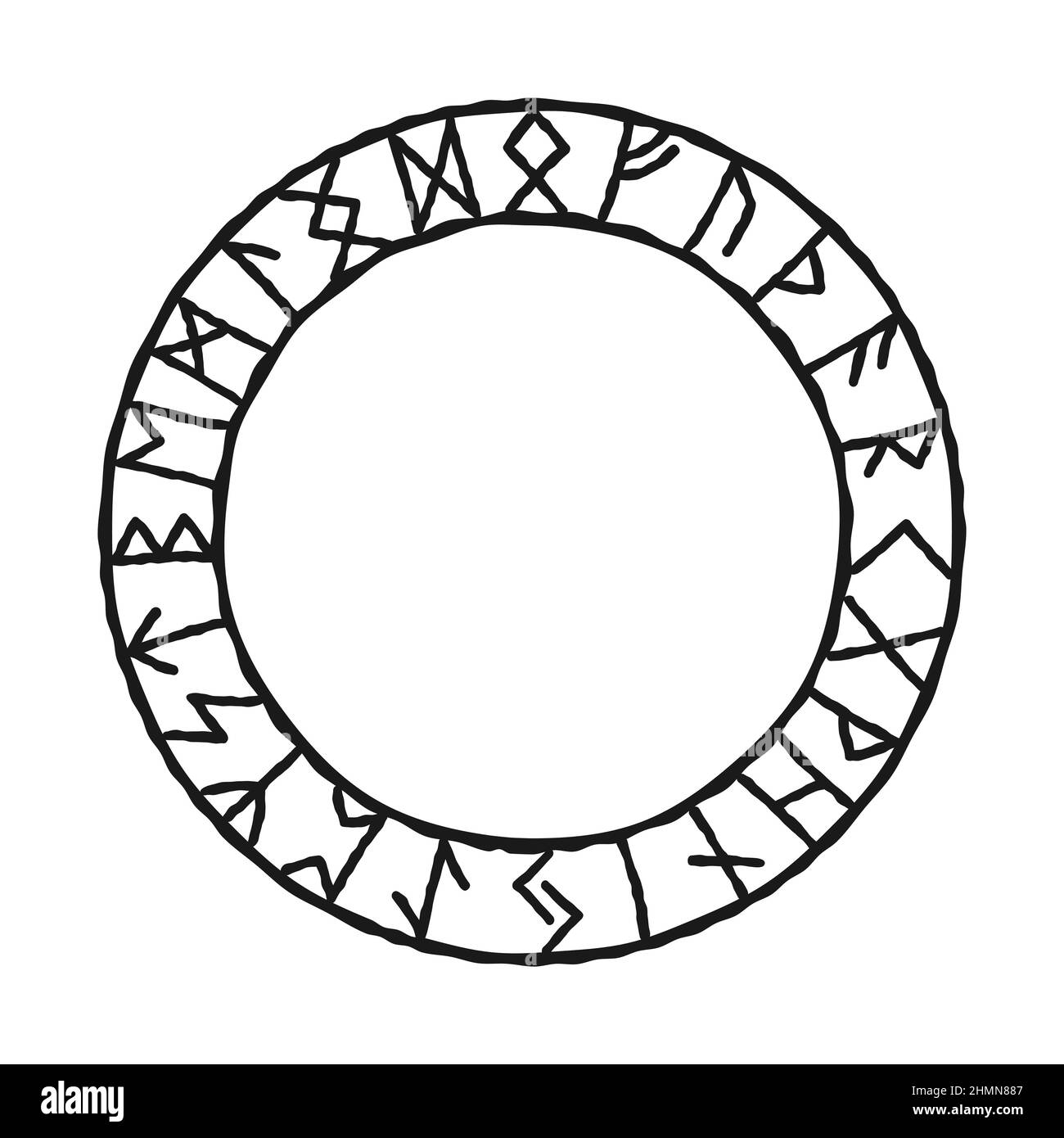 24 runes in circle. Vector set of ancient Old Norse runes Elder Futhark. Viking style, design template. Mystical, esoteric, occult, magic symbols. Stock Vector