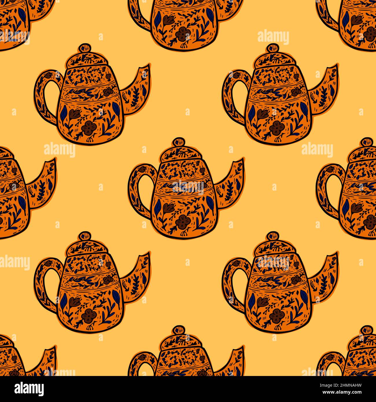 Vintage teapots seamless pattern. Background of teatime in hand drawn