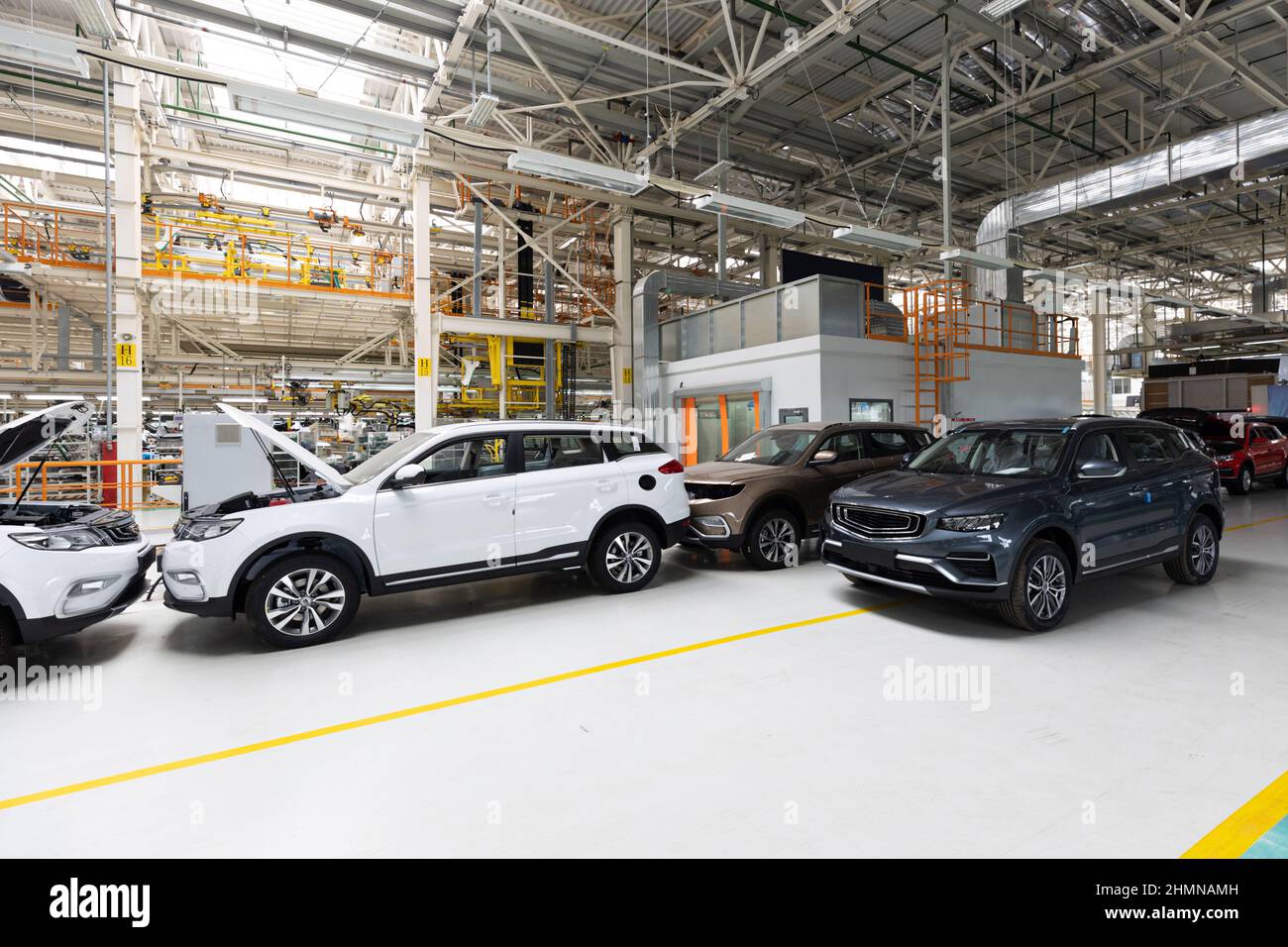 Modern car assembly plant. Auto industry. Interior of a hightech