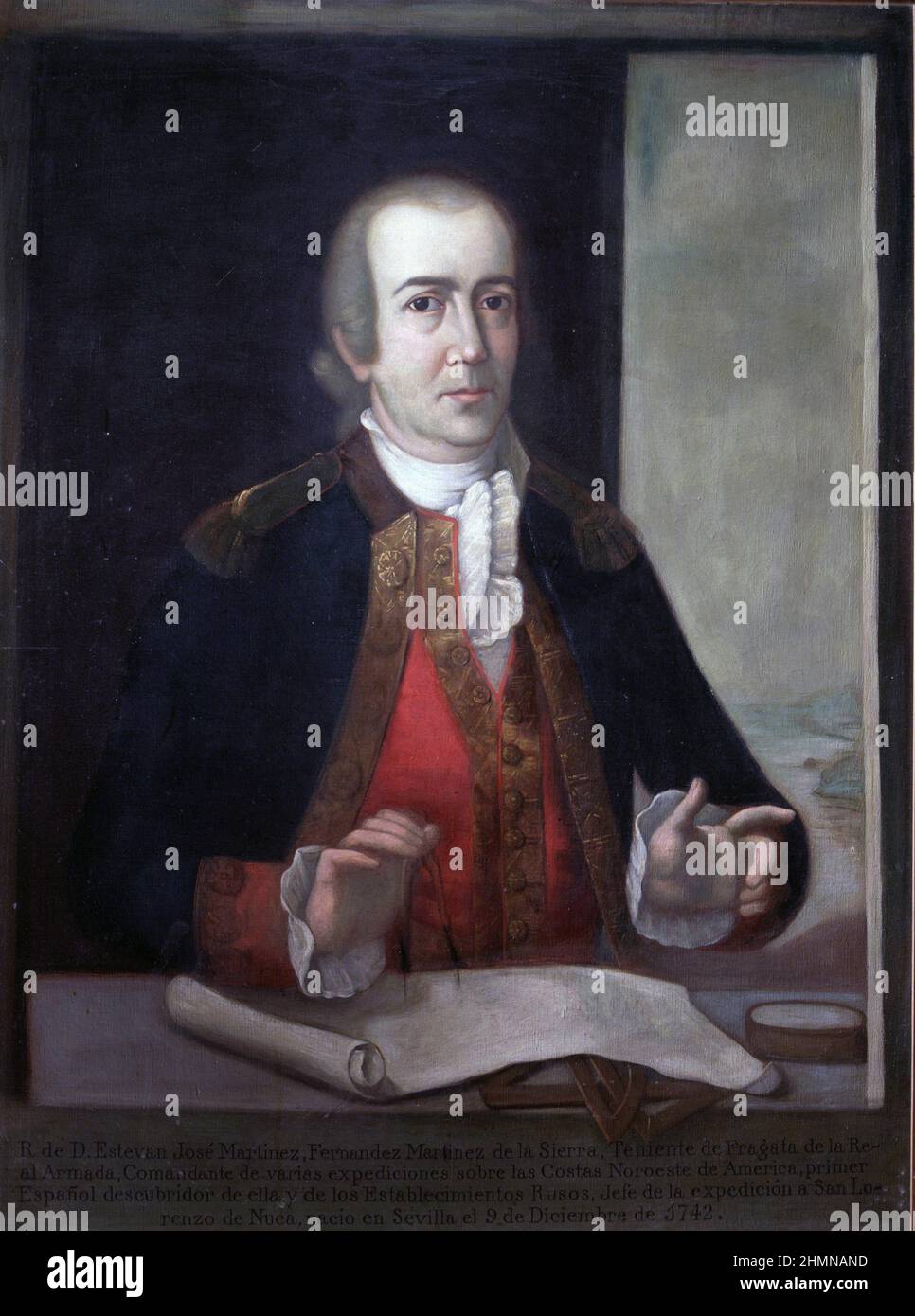 MARTINEZ , ESTEBAN JOSE. MARINO ESPAÑOL . SEVILLA 1742 - 1798. DESCUBRIDOR DE LA COSTA NOROESTE DE AMERICA. OLEO ANONIMO. MUSEO NAVAL . MADRID. Stock Photo