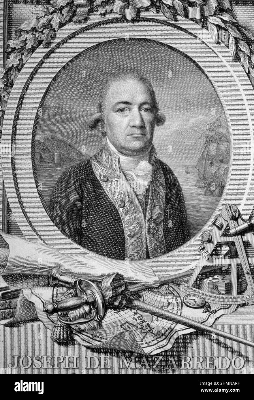 MAZARREDO , JOSE DE. MARINO ESPAÑOL . 1745 - 1812. GRABADO RETRATO. BIBLIOTECA NACIONAL . MADRID. Stock Photo