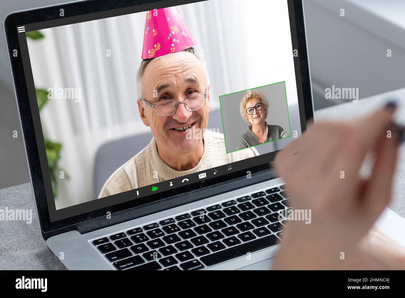 online conversation on laptop and virtual video conference meeting ...