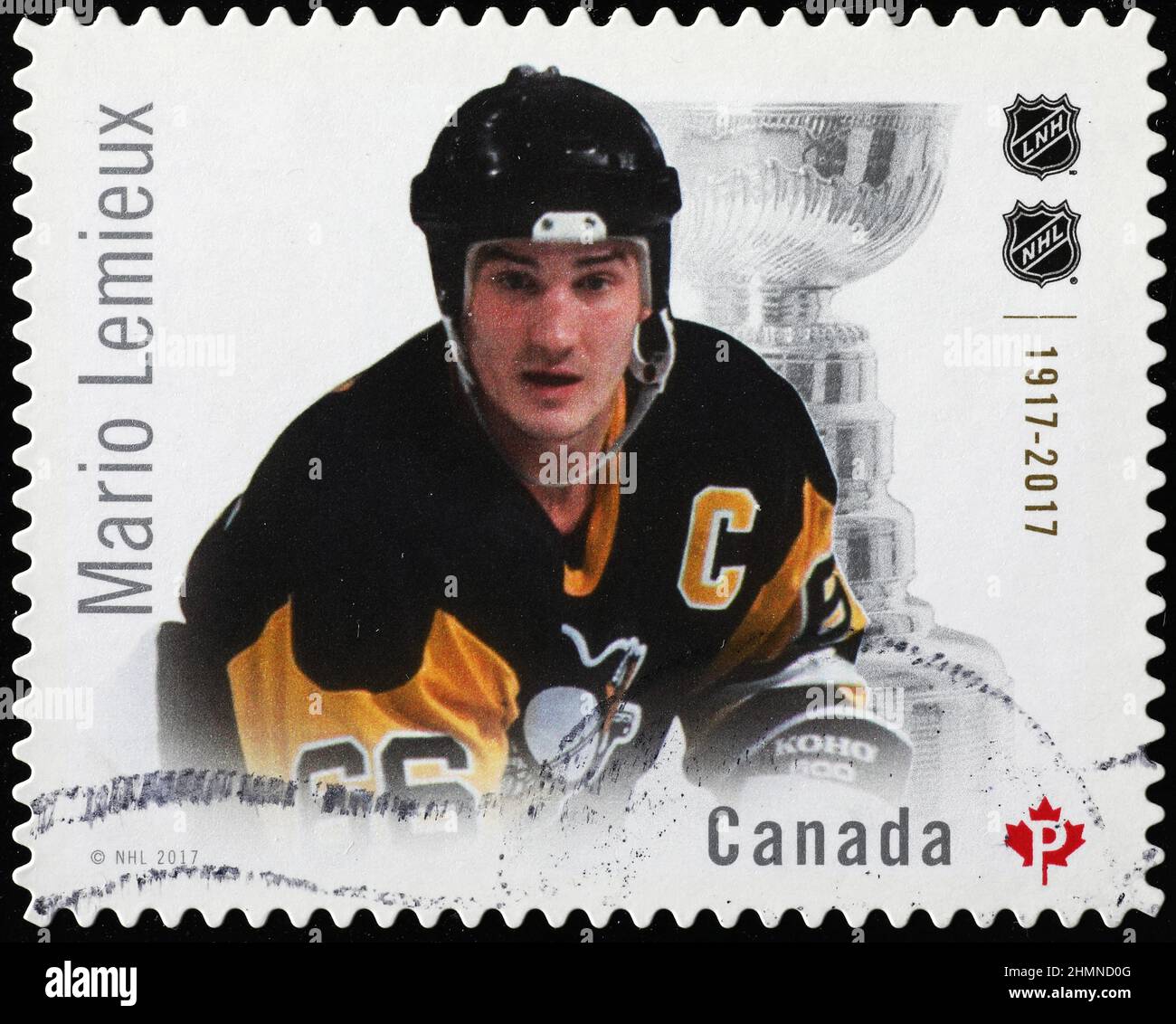 Canadian hockey player Mario Lemieux on postage stamp Stock Photo