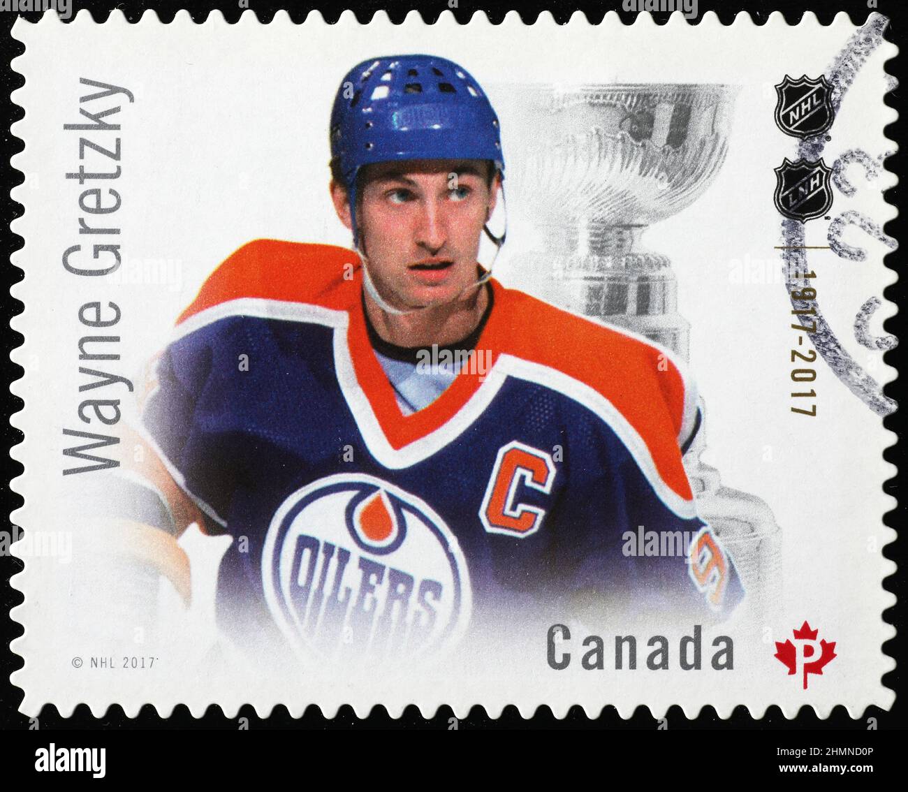 Canadian hockey player Wayne Gretzky on postage stamp Stock Photo