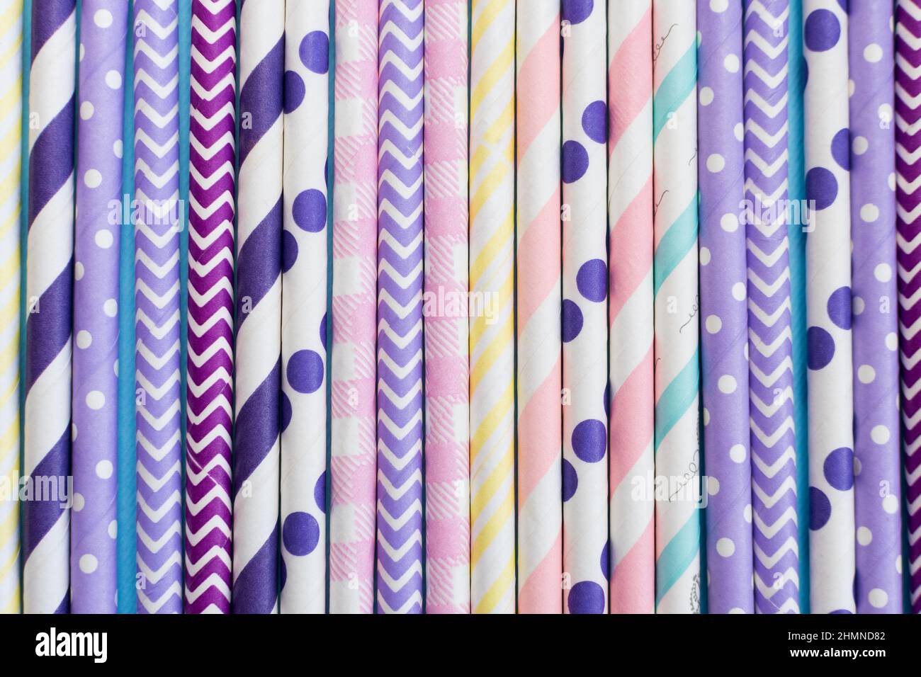 Colorful paper drinking straws texture background. Zero waste sustainable living, plasticfree concept. Eco friendly plastic free items. Reuse, reduce, Stock Photo