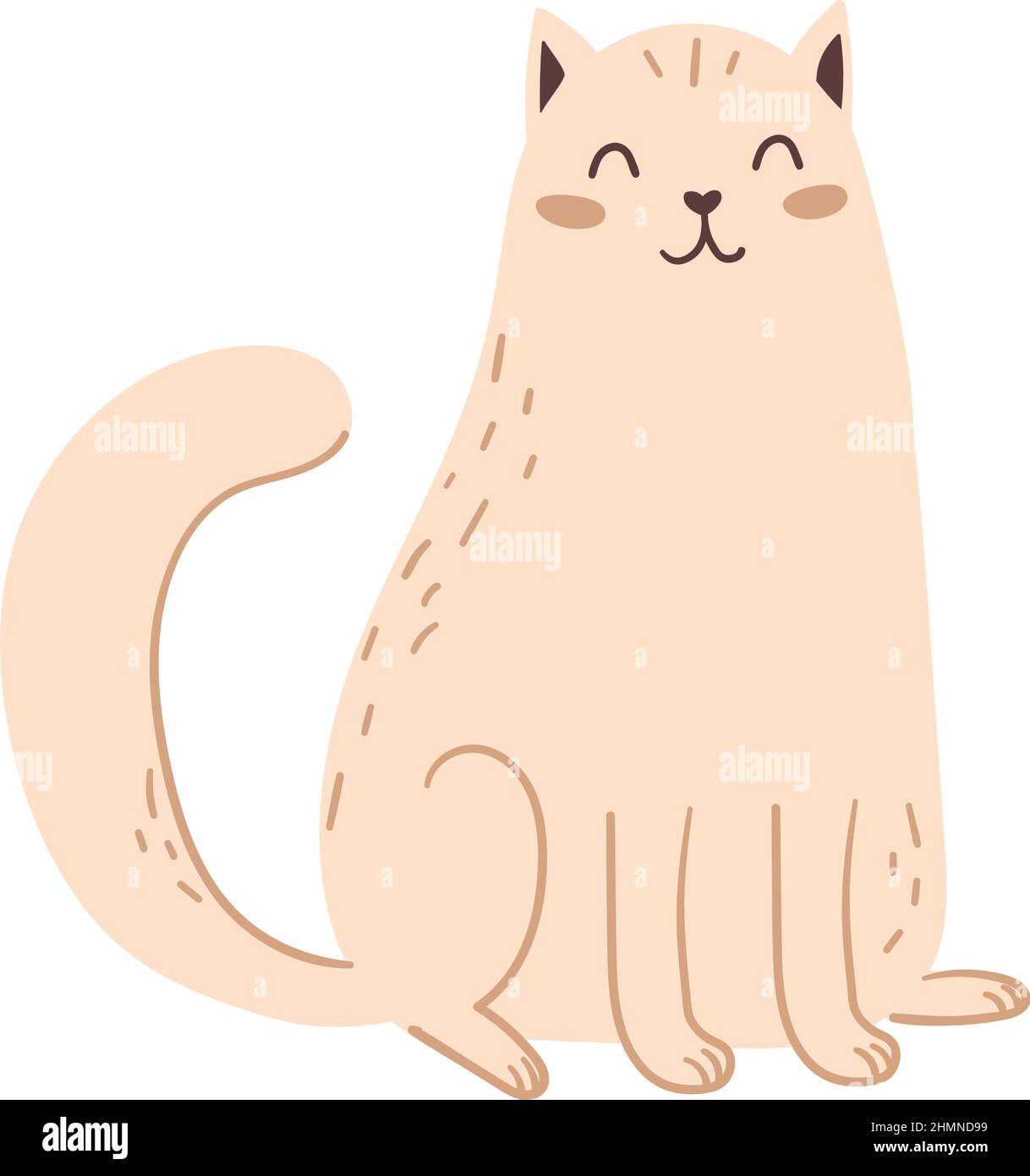 The cute white cat is sitting. Vector illustration in a flat style ...