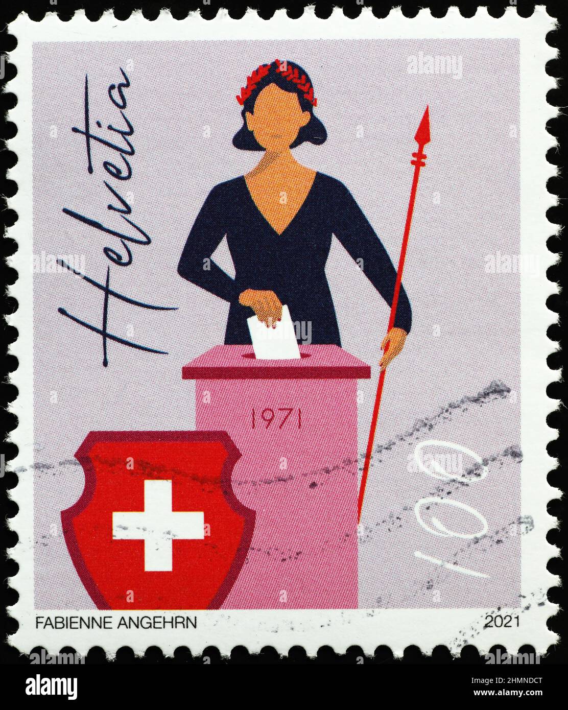 Celebration of woman suffrage on swiss postage stamp Stock Photo