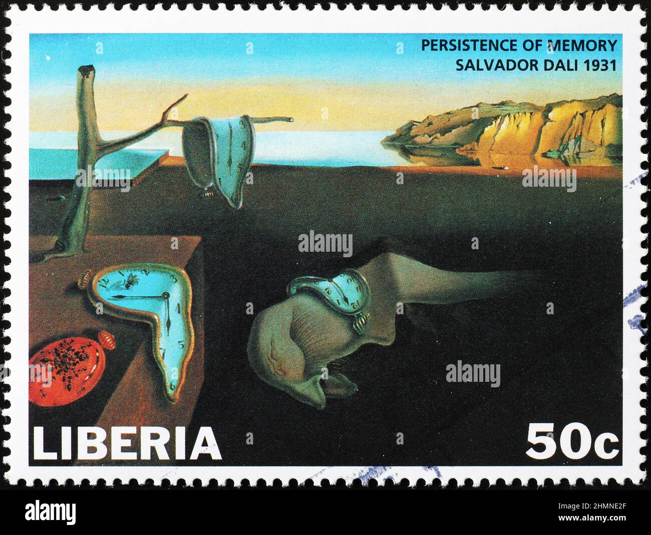 The persistence of memory by Salvador Dalì on african stamp Stock Photo