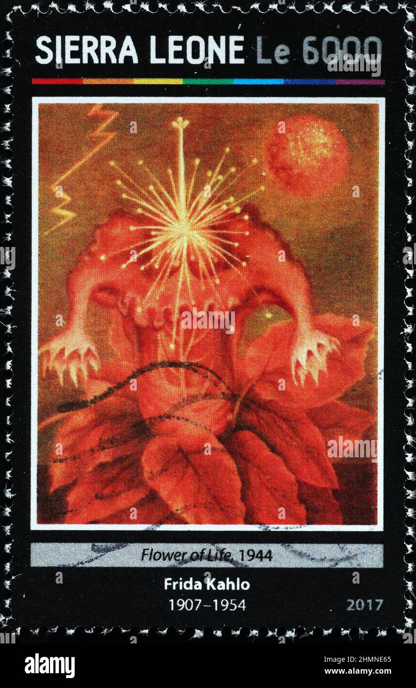 Flower of life by Frida Kahlo on postage stamp Stock Photo
