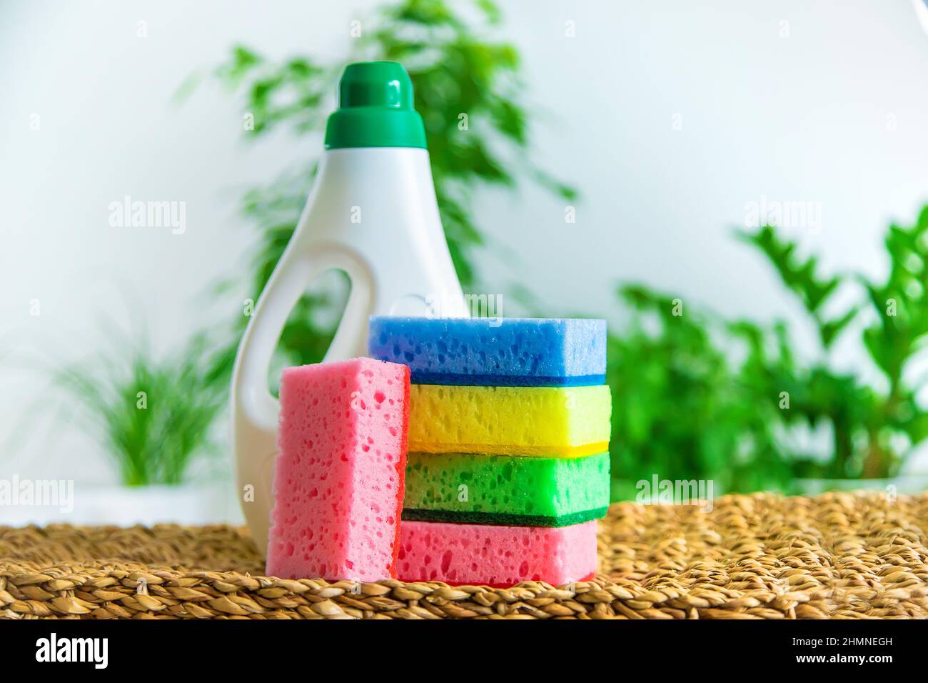 Bottles of Dishwashing Liquid and Sponges Stock Image - Image of  disinfecting, detergent: 7001467