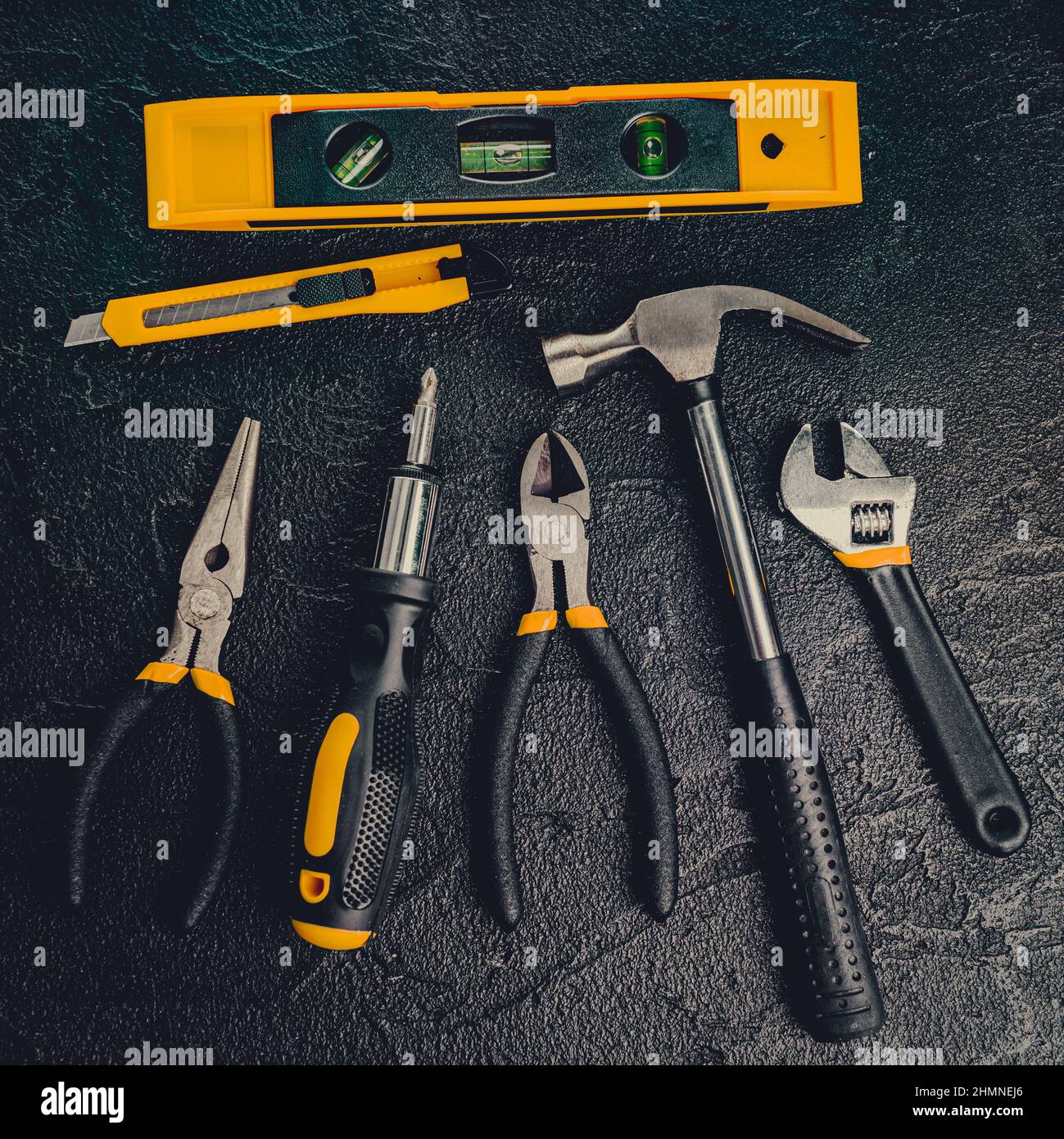 Tools for master builder on a black background Stock Photo Alamy