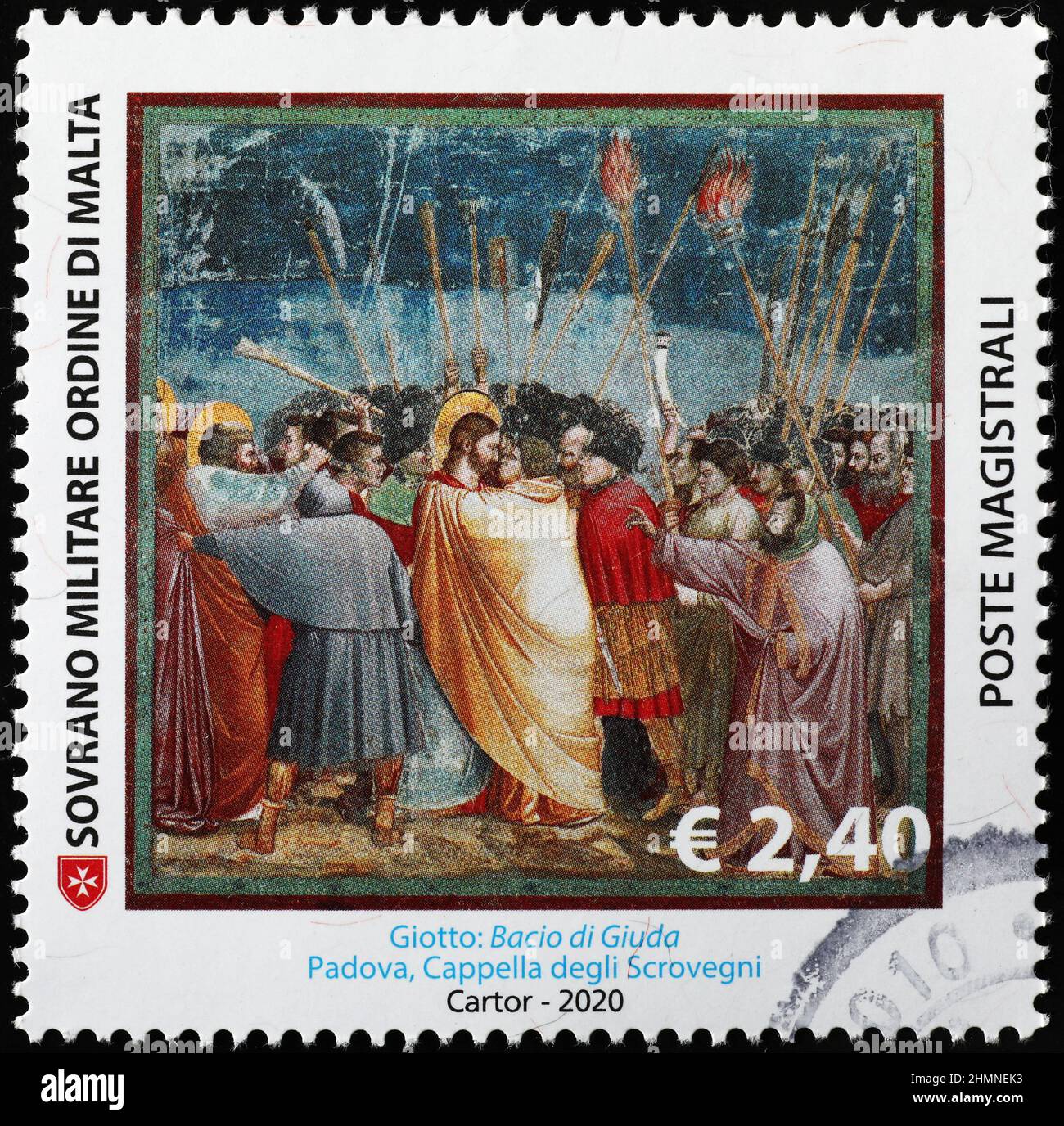 Kiss of Judas by Giotto on postage stamp Stock Photo