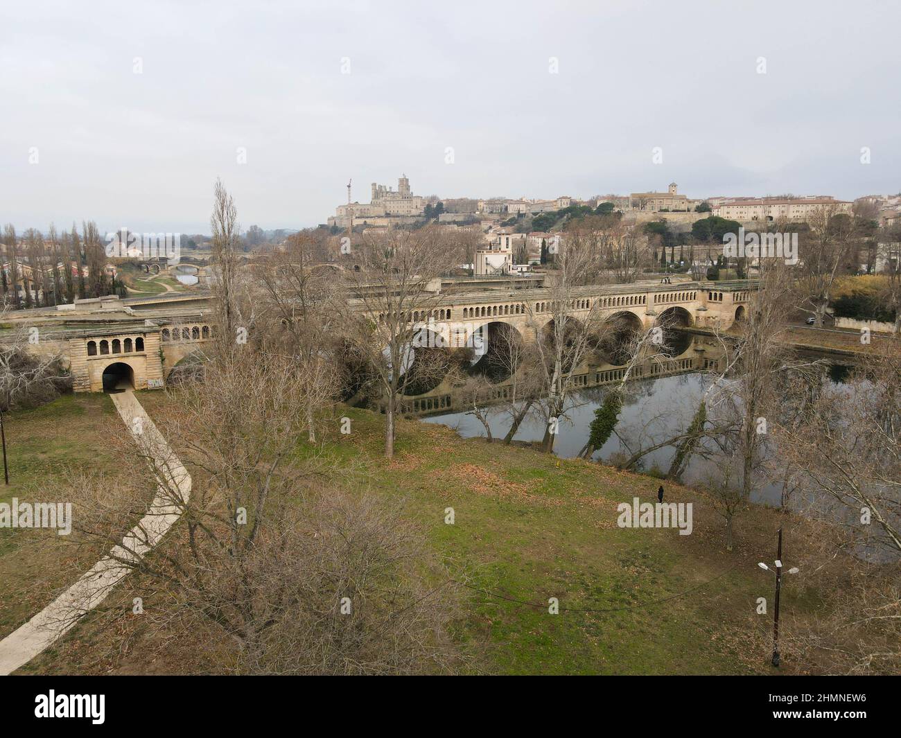 Canal bridge over river Orb at Beziers on France Stock Photo