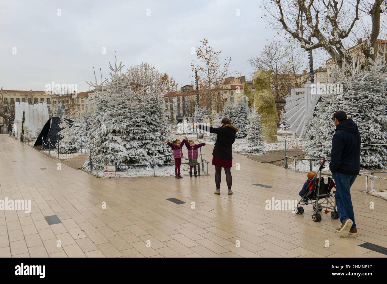 Beziers, France 24 December 2021 Christmas decorations on the